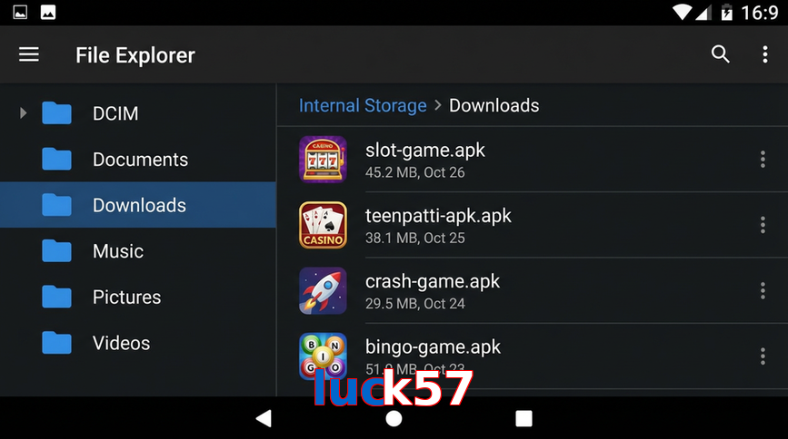 Main screen of Luck57 gameapk page for PK players